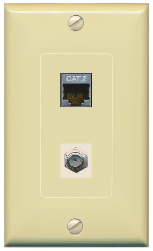 RiteAV Coax and Cat7 Wall Plate - 1 Gang [Ivory/Ivory]