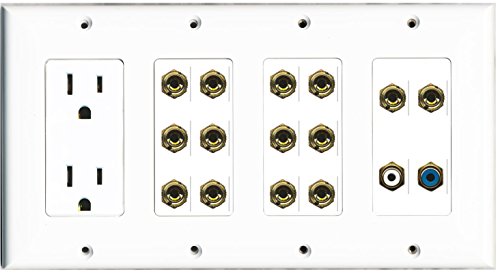 RiteAV - (4 Gang 15A Power Outlet RCA Blue RCA White 14 Banana Wall Plate White