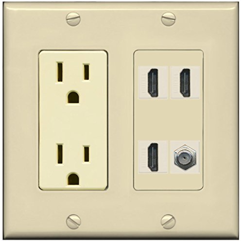 RiteAV Power Outlet 3 HDMI White Coax Wall Plate - Ivory