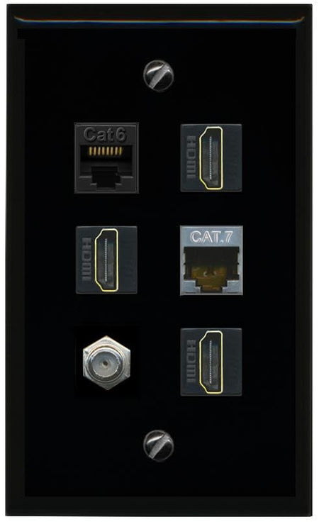 RiteAV CAT6 CAT7 COAX 3 HDMI Flat/Solid Wall Plate [Black]