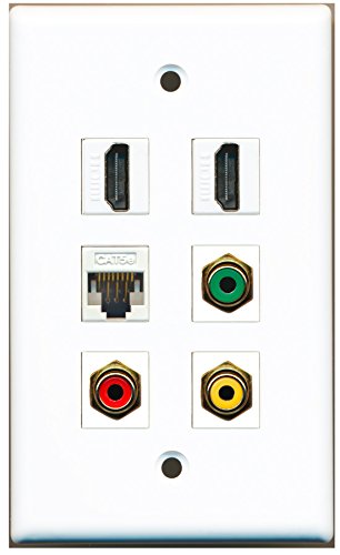 RiteAV - 2 HDMI 1 Port RCA Red 1 Port RCA Yellow 1 Port RCA Green 1 Port Cat5e Ethernet White Wall Plate