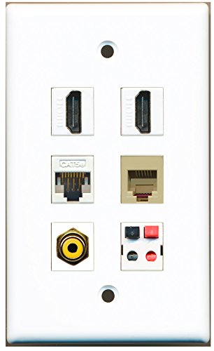 RiteAV - 2 HDMI 1 Port RCA Yellow 1 Port Phone RJ11 RJ12 Beige 1 Port Cat5e Ethernet White 1 Port Speaker Wall Plate