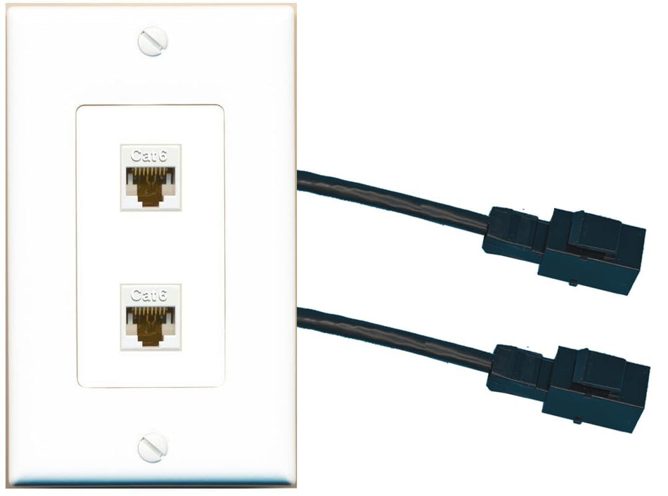 RiteAV 2 CAT6 Wall Plate with Pigtail Dongle Extension White