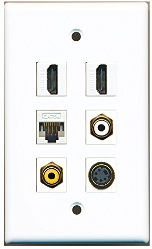 RiteAV - 2 HDMI 1 Port RCA White 1 Port RCA Yellow 1 Port S-Video 1 Port Cat5e Ethernet White Wall Plate