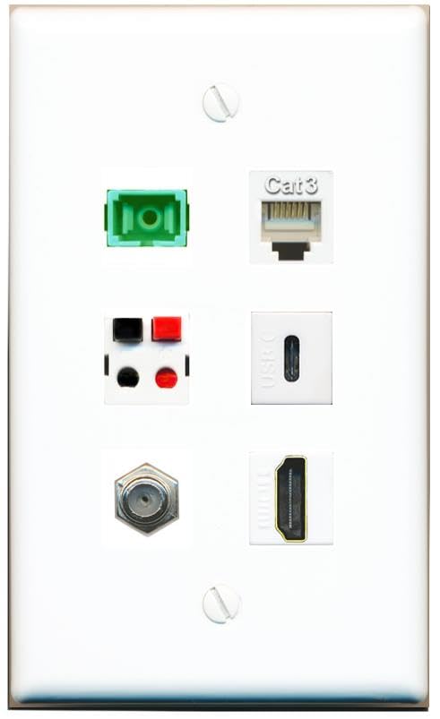 RiteAV Coax HDMI Phone SC-APC-SX Speaker USBC Flat/Solid Wall Plate [White]