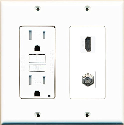 RiteAV GFCI 15 Amp 125V Power Outlet with HDMI Coax Cable TV Wall Plate White