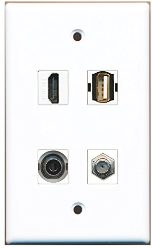 RiteAV - 1 Port HDMI 1 Port Coax Cable TV- F-Type 1 Port USB A-A 1 Port 3.5mm Wall Plate