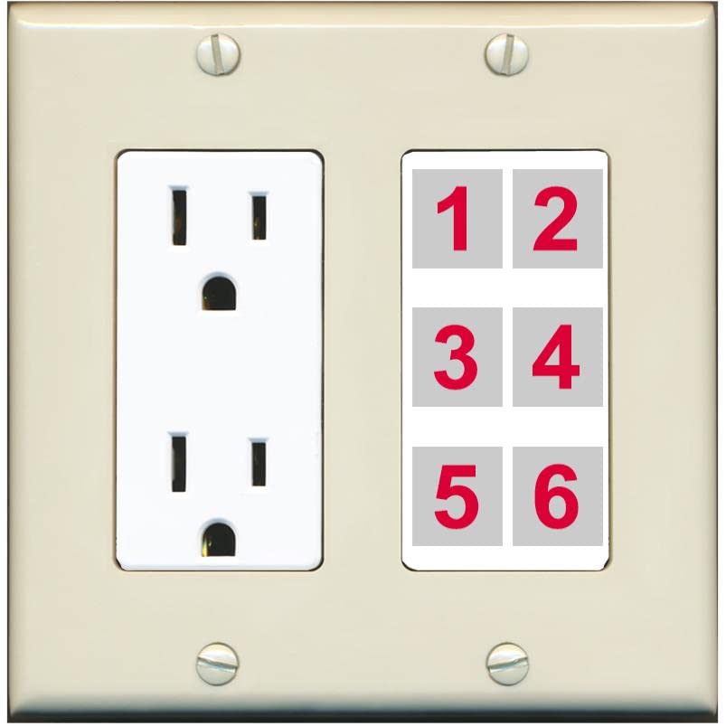 RiteAV 6 Port Custom Wall Plate - Outlet [Light-Almond/White]