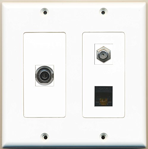 RiteAV - 1 Port Coax Cable TV- F-Type 1 Port 3.5mm 1 Port Cat6 Ethernet Black - 2 Gang Wall Plate