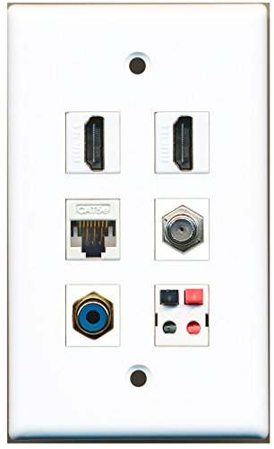 RiteAV - 2 HDMI 1 Port RCA Blue 1 Port Coax Cable TV- F-Type 1 Port Cat5e Ethernet White 1 Port Speaker Wall Plate