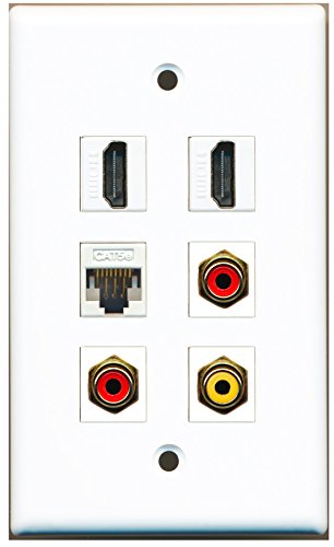 RiteAV - 2 HDMI 2 Port RCA Red 1 Port RCA Yellow 1 Port Cat5e Ethernet White Wall Plate