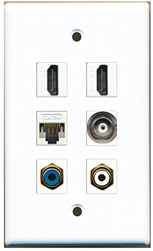 RiteAV - 2 HDMI 1 Port RCA White 1 Port RCA Blue 1 Port BNC 1 Port Cat5e Ethernet White Wall Plate