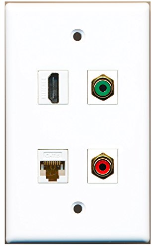 RiteAV - 1 Port HDMI 1 Port RCA Red 1 Port RCA Green 1 Port Cat6 Ethernet White Wall Plate