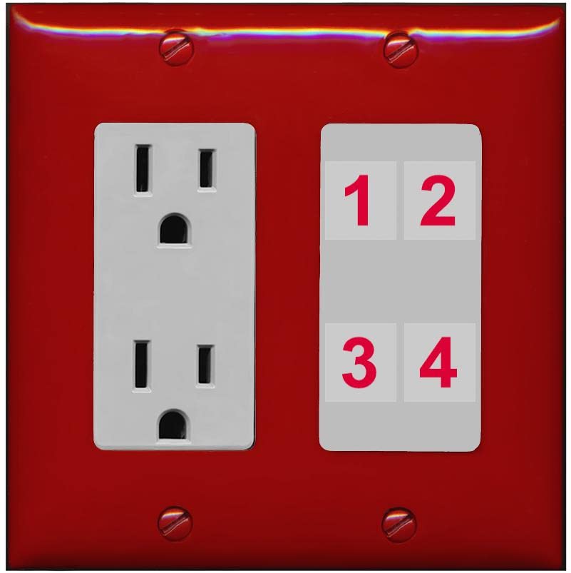 RiteAV Custom 4 Port Custom Wall Plate - Outlet [Red/Gray]