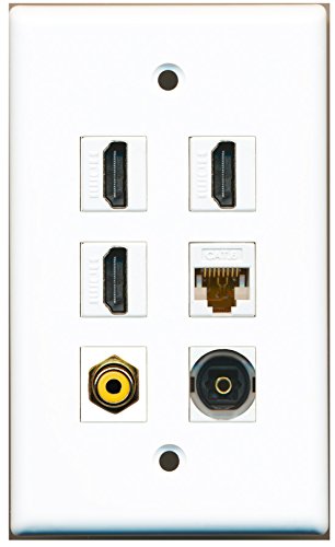 RiteAV - 3 HDMI 1 Port RCA Yellow 1 Port Toslink 1 Port Cat6 Ethernet White Wall Plate