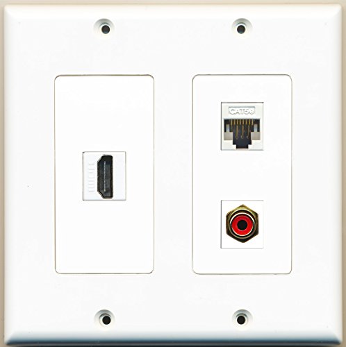 RiteAV - 1 Port HDMI 1 Port RCA Red 1 Port Cat5e Ethernet White - 2 Gang Wall Plate