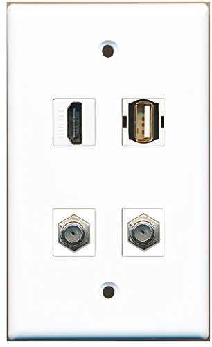 RiteAV - 1 Port HDMI 2 Port Coax Cable TV- F-Type 1 Port USB A-A Wall Plate