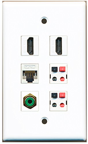 RiteAV - 2 HDMI 1 Port RCA Green 1 Port Cat5e Ethernet White 2 Port Speaker Wall Plate