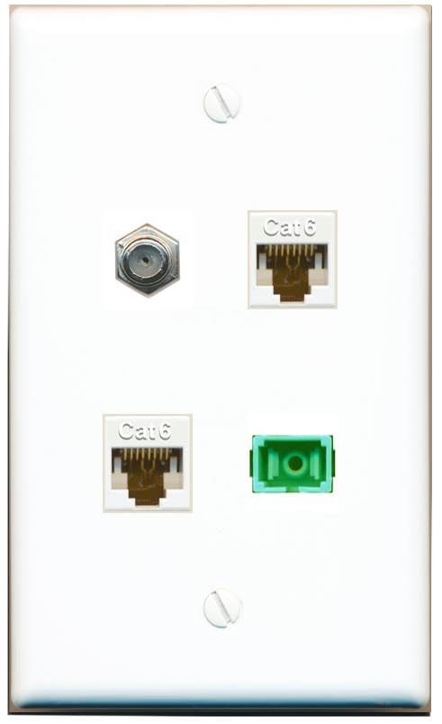 RiteAV - 2 CAT6 COAX SC-APC Singlemode Simplex Wall Plate Flat White