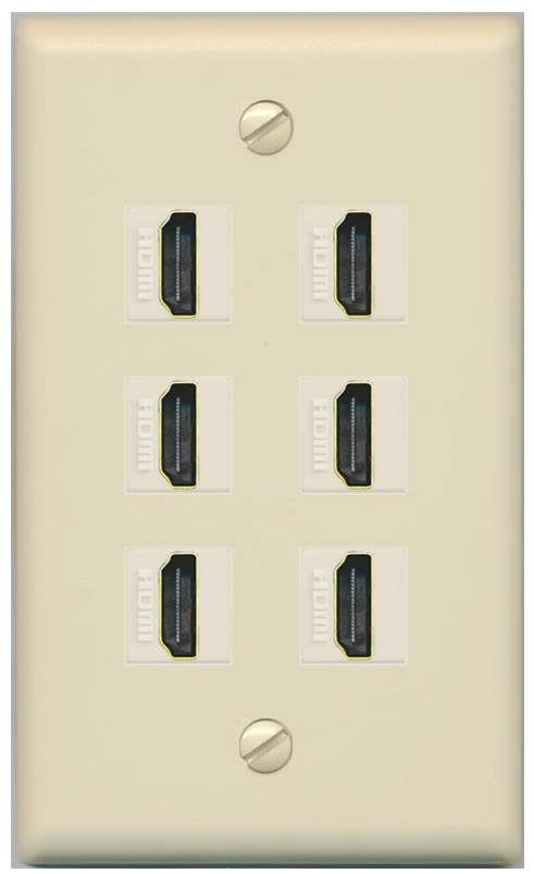 RiteAV HDMI Wall Plate 6 Port - Flat [Ivory/Ivory]