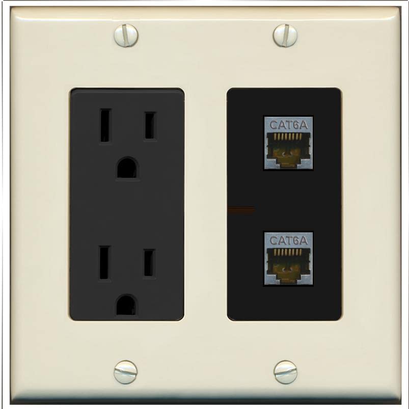 RiteAV 2 Port Cat6A Wall Plate - Outlet [Light-Almond/Black]