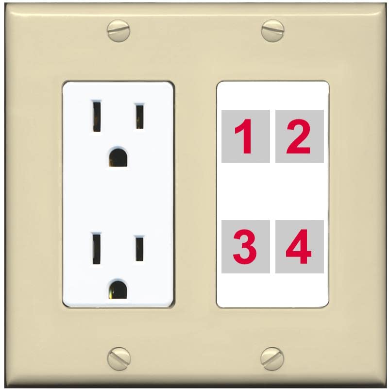 RiteAV Custom 4 Port Custom Wall Plate - Outlet [Ivory/White]