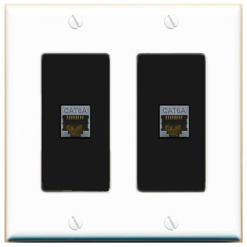 RiteAV 2 Port Cat6A Wall Plate - 2 Gang [White/Black]