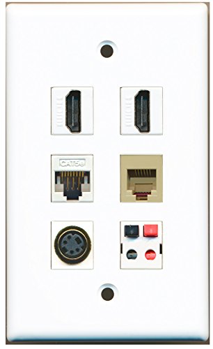 RiteAV - 2 HDMI 1 Port Phone RJ11 RJ12 Beige 1 Port S-Video 1 Port Cat5e Ethernet White 1 Port Speaker Wall Plate