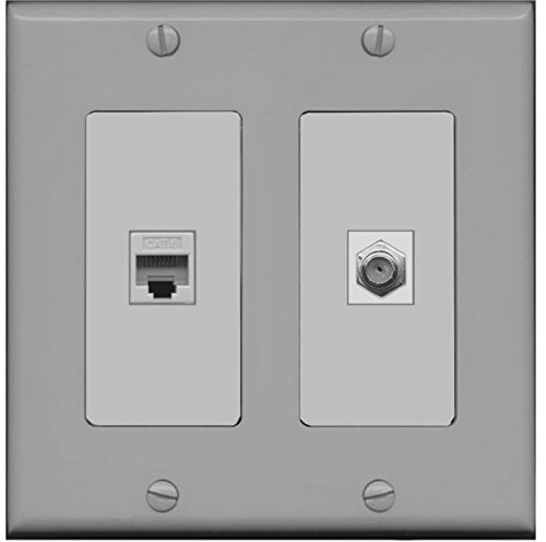 RiteAV - 1 Port Coax Cable TV- F-Type 1 Port Cat6 Ethernet Dual Gang Wall Plate - Gray