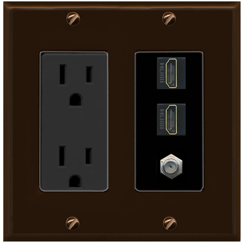 Coax 2 HDMI Wall Plate-Outlet Brown/Black