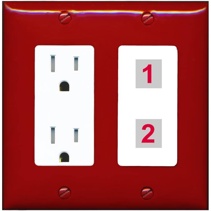 RiteAV - Custom 2 Port Wall Plate - Tamper-Resistant [Red/White]
