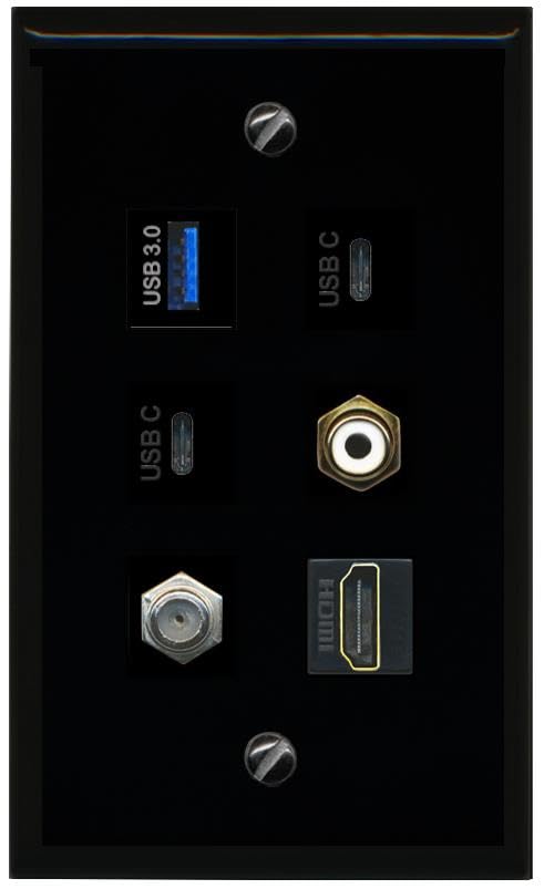 RiteAV Coax HDMI RCA White USB 3 2 USBC Flat/Solid Wall Plate [Black]