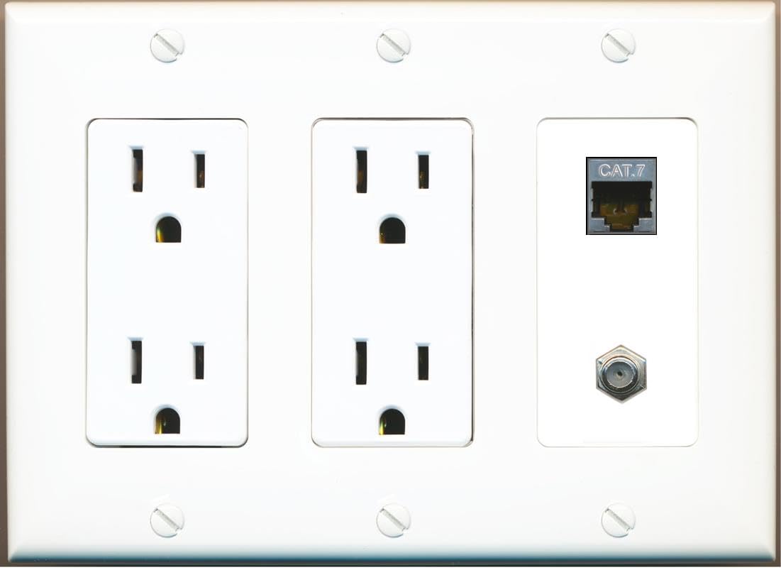 RiteAV Coax and Cat7 Wall Plate - 3G Dual Outlet [White/White]