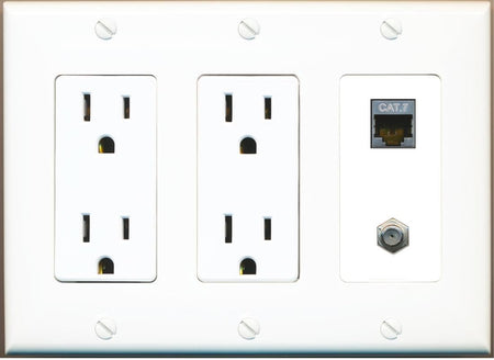 RiteAV Coax and Cat7 Wall Plate - 3G Dual Outlet [White/White]