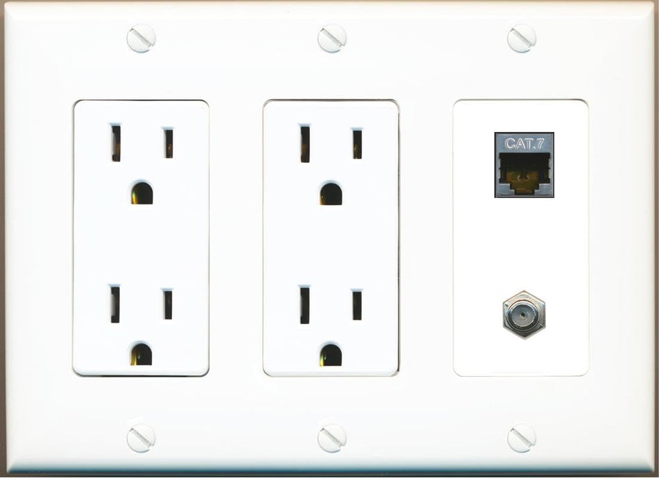 RiteAV Coax and Cat7 Wall Plate - 3G Dual Outlet [White/White]
