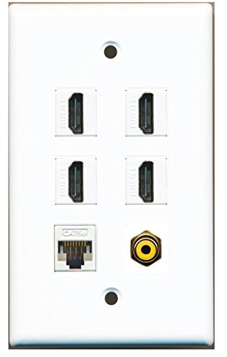 RiteAV - 4 HDMI and 1 Ethernet Cat5e and 1 RCA Yellow Port Wall Plate White