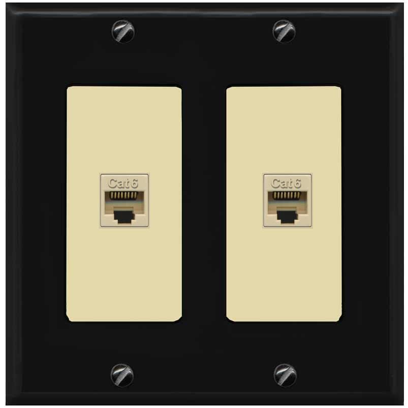 RiteAV 2 Port Cat6 Ethernet Wall Plate - 2 Gang [Black/Ivory]