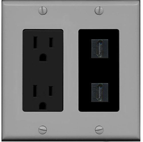 RiteAV HDMI Wall Plate 2 Port - Outlet [Gray/Black]