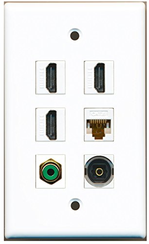 RiteAV - 3 HDMI 1 Port RCA Green 1 Port Toslink 1 Port Cat6 Ethernet White Wall Plate