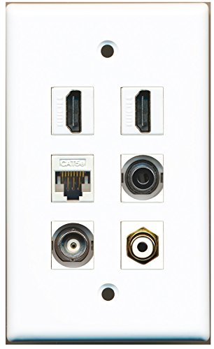 RiteAV - 2 HDMI 1 Port RCA White 1 Port 3.5mm 1 Port BNC 1 Port Cat5e Ethernet White Wall Plate