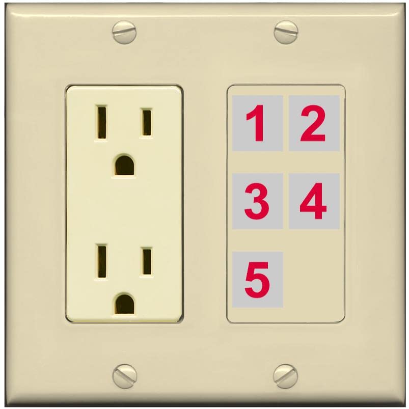 RiteAV Custom Wall Plate 5 Port - Outlet [Ivory/Ivory]