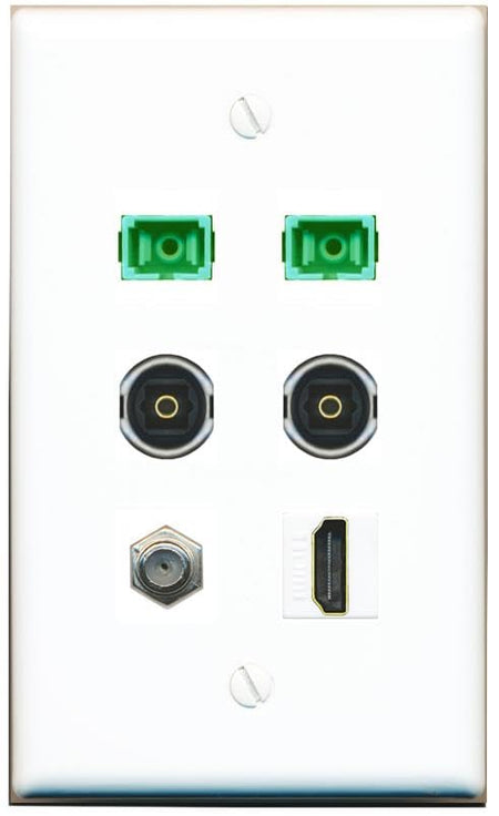 RiteAV Coax HDMI 2 SC-APC-SX 2 TOSLINK Flat/Solid Wall Plate [White]