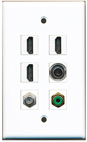 RiteAV - 3 HDMI 1 Port RCA Green 1 Port Coax Cable TV- F-Type 1 Port 3.5mm Wall Plate