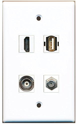 RiteAV - 1 Port HDMI 1 Port Coax Cable TV- F-Type 1 Port USB A-A 1 Port BNC Wall Plate