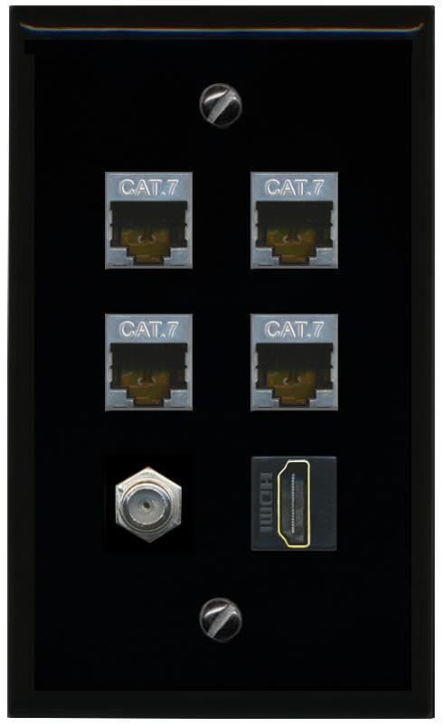 RiteAV 4 CAT7 COAX HDMI Flat/Solid Wall Plate [Black]