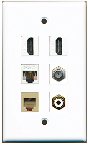 RiteAV - 2 HDMI 1 Port RCA White 1 Port Coax Cable TV- F-Type 1 Port Phone RJ11 RJ12 Beige 1 Port Cat5e Ethernet White Wall Plate