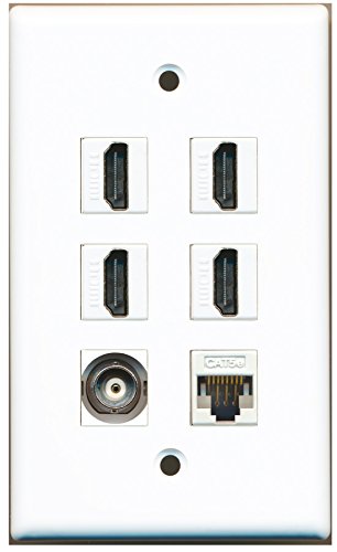 RiteAV - 4 HDMI 1 Port BNC 1 Port Cat5e Ethernet White Wall Plate