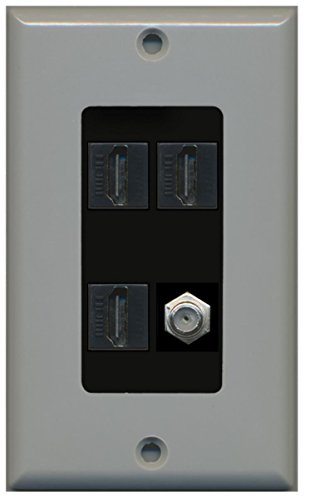 RiteAV - 3 x HDMI and 1 x Coax Cable TV F Type Port Wall Plate Decorative - Gray/Black