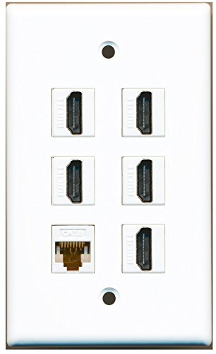 RiteAV - 5 HDMI 1 Port Cat6 Ethernet White Wall Plate