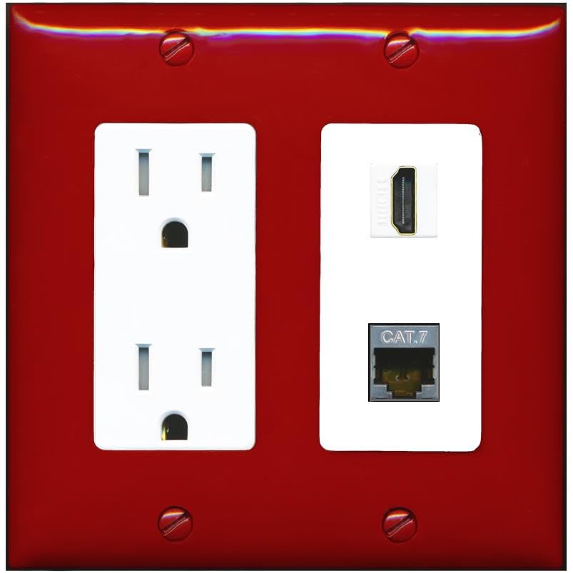 RiteAV HDMI and Cat7 Wall Plate - Tamper-Resistant [Red/White]